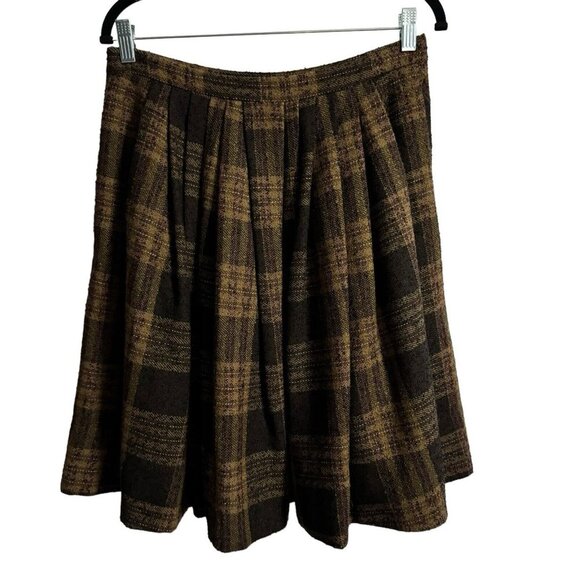 Capasca Skirt Women’s US 8 Browns Wool Blend Plaid Lined Made In Bulgaria - Picture 2 of 8